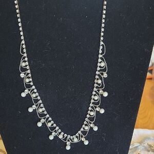 Elegant Silver Pearl Drop Necklace - Women Jewelry
